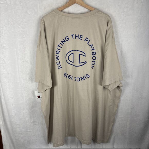 Champion Comfort Wash T-shirt Rewriting The Playbook Size 4XB Beige Blue NWT - Picture 5 of 7